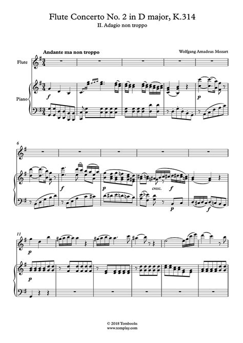 Flute Sheet Music Flute Concerto No 2 In D Major K 314 Ii Adagio