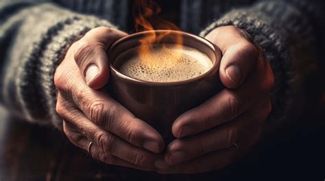 Premium Photo A Persons Hands Holding A Hot Cup Of Coffee