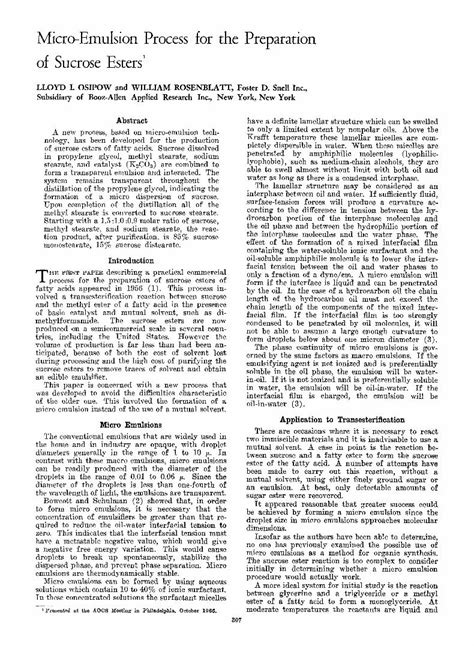 Pdf Micro Emulsion Process For The Preparation Of Sucrose Esters