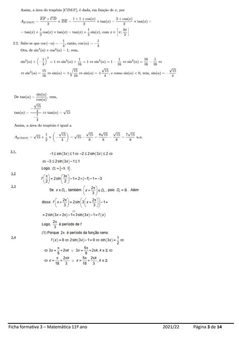 Solution Ficha Formativa Trigonometria Fun Es Trigonom Tricas Corre