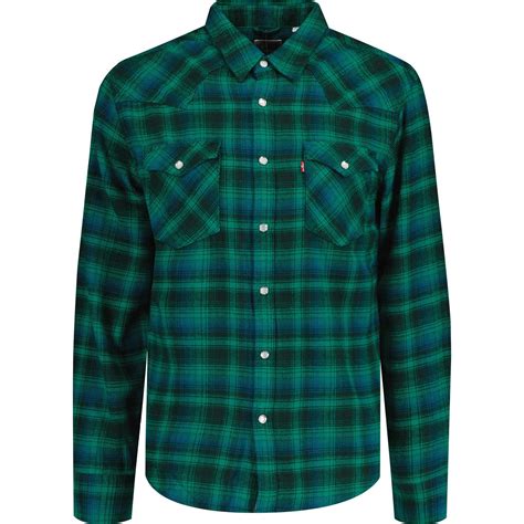 Levi S Barstow Western Standard Retro Plaid Shirt Sporting Green