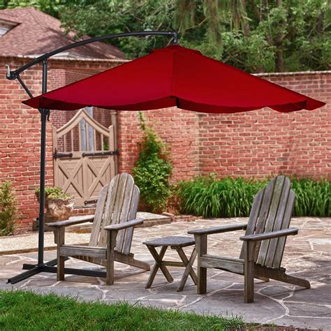 Offset 10 Foot Aluminum Hanging Patio Umbrella Red With Base Bars Offset Patio Umbrella