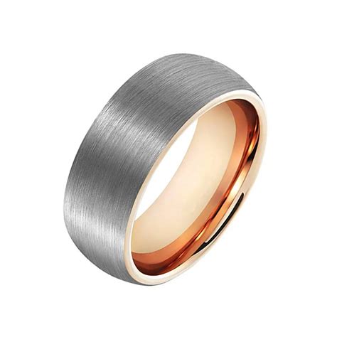 8MM Rose Gold Plated Interior Brushed Domed Tungsten Carbide Men Rings