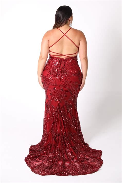 Amiya Lace Up Back Pattern Sequin Gown Wine Noodz Boutique