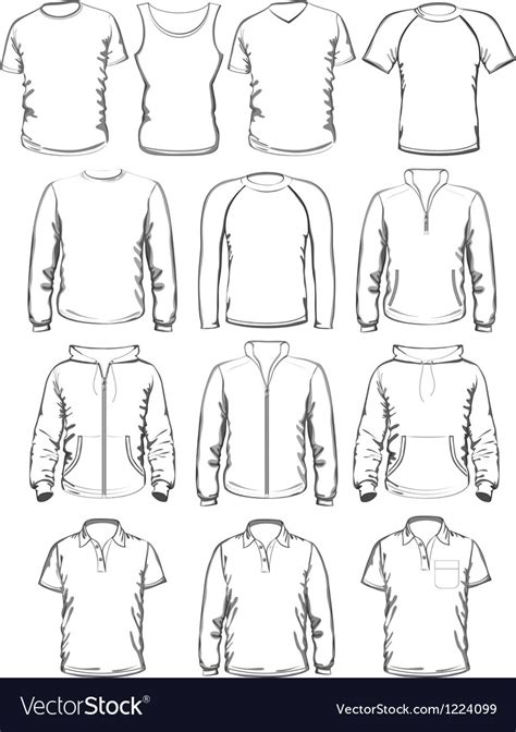 Collection Of Men Clothes Outline Templates Vector Image