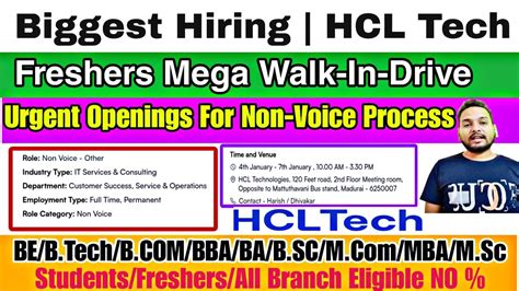 Hcl Tech Biggest Recruitment Drive 2023 Freshers Hiring Hcltech Mega Walk In Drive Hcl