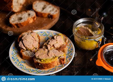 Canape Bruschetta With Foie Gras Baguette With Buttered Goose Liver