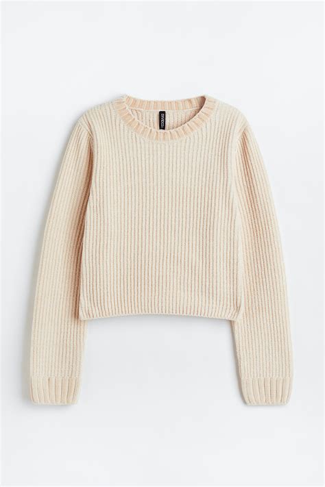 Rib Knit Jumper Light Beige Ladies Handm Gb