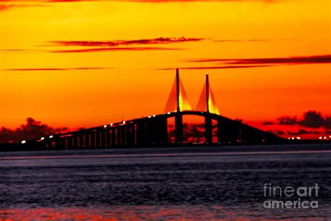 Sunset over the Skyway Bridge crop Photograph by Barbara Bowen - Pixels