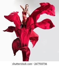 Girl Red Lingerie Dancing Flower Fabric Stock Photo Edit Now