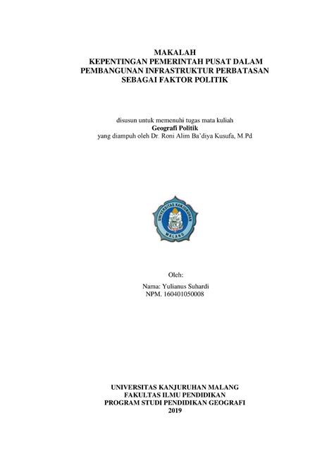Geografi Politik Catatan Makalah Kepentingan Pemerintah Pusat Dalam
