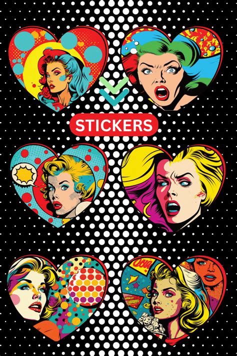 Pop Art Style Stickers With Different Female Faces