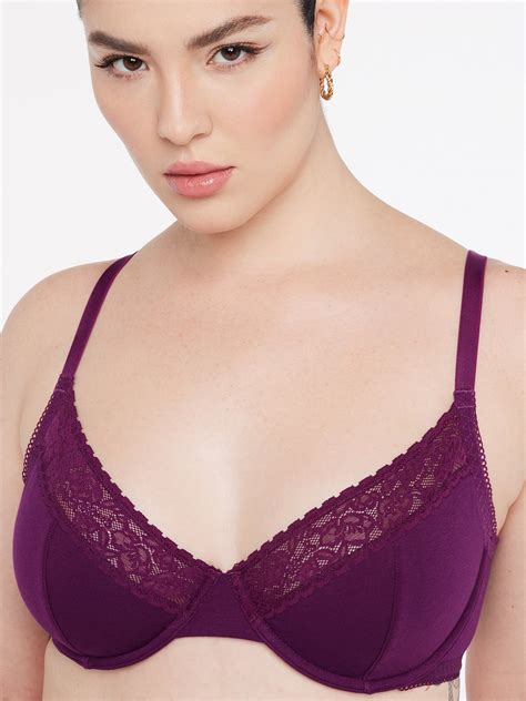 Cotton Essentials Lace Trim Unlined Bra In Purple Savage X Fenty