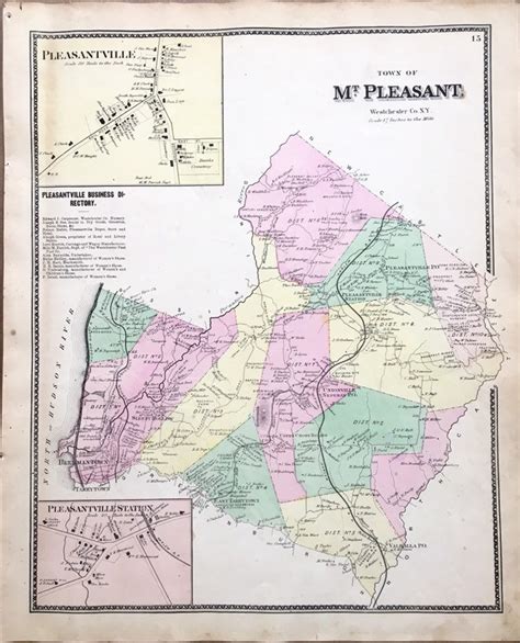 Mt Pleasant New York Antique Map Original 1867 Hand Colored | Etsy