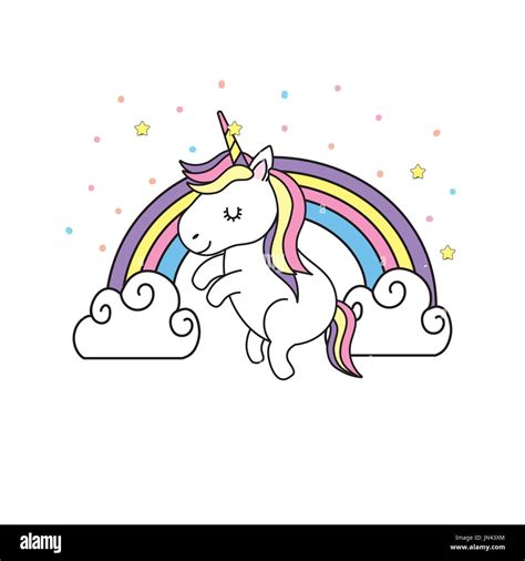 Cute Unicorn And Rainbow With Clouds Design Stock Vector Image And Art