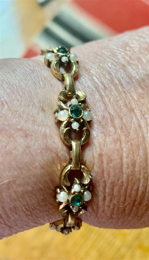 Vintage Coro Green Rhinestone Faux Pearl Bracelet Signed Ebay