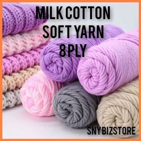 Milk Cotton Yarn Benang Kait 8 Ply For Crochet And Knitting Yarn 100g ...