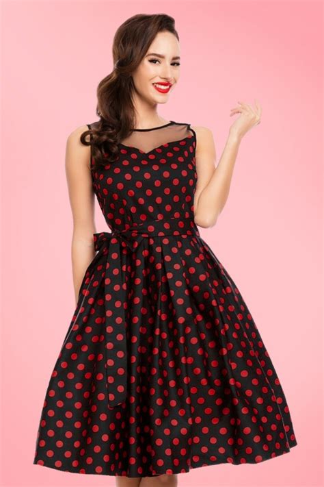 50s Elizabeth Polkadot Swing Dress In Black And Red