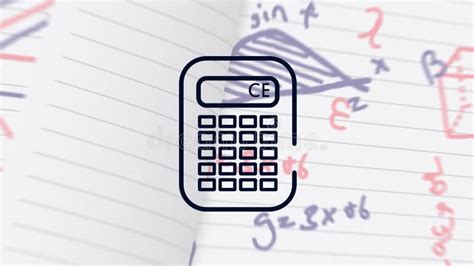 Calculator Icon Against Mathematical Equations On White Lined Paper