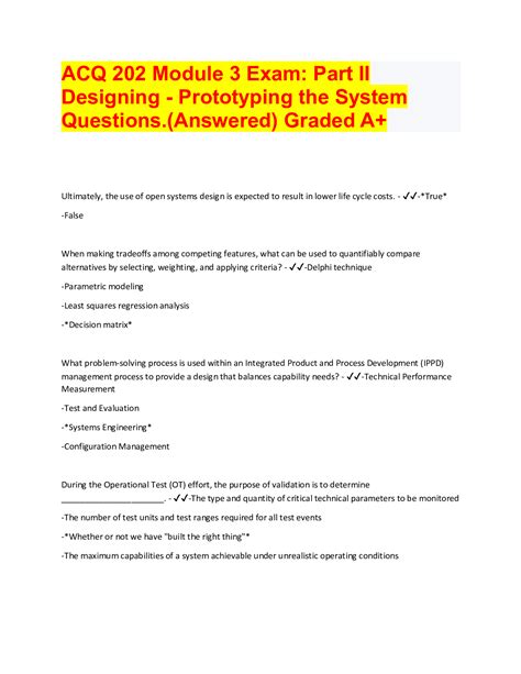 ACQ 202 Module 3 Exam Part II Designing Prototyping The System