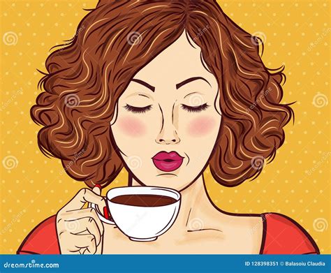 Pop Art Woman With Coffee Cup Stock Vector Illustration Of Poster