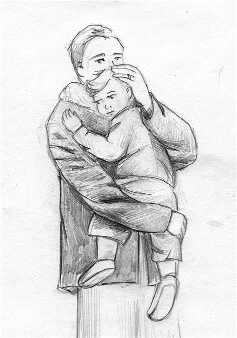 Croquis De Crayon De Père Et Denfant Illustration Stock Illustration