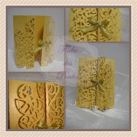 A Magia Do Quilling E Papel Convite Rendado Em Dourado Casamento