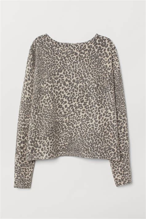 Sweater With Dolman Sleeves Long Sleeve Light Beigeleopard Print