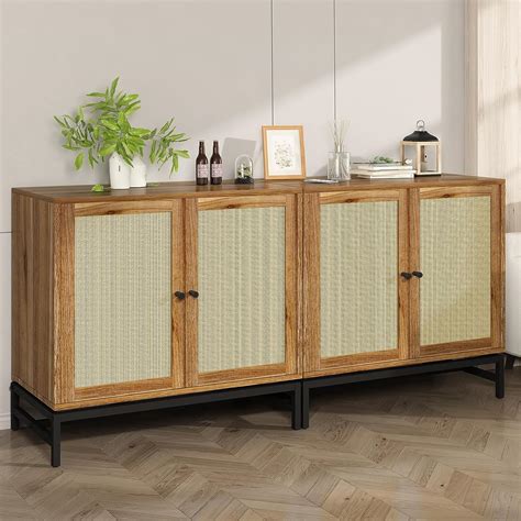 Awqm Pcs Sideboard Buffet Cabinet With Storage Rattan Storage Cabinet