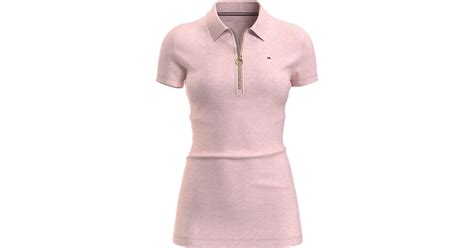 Tommy Hilfiger Slim Fit Essential Zip Polo Shirt Pink Heather • Price