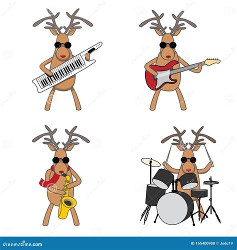 Christmas Orchestra. Merry Christmas Deer Play Musical Instruments ...