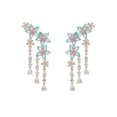 Irean Semijoias Brinco Ear Cuff 3 Flores Franja Pedras Cravejadas