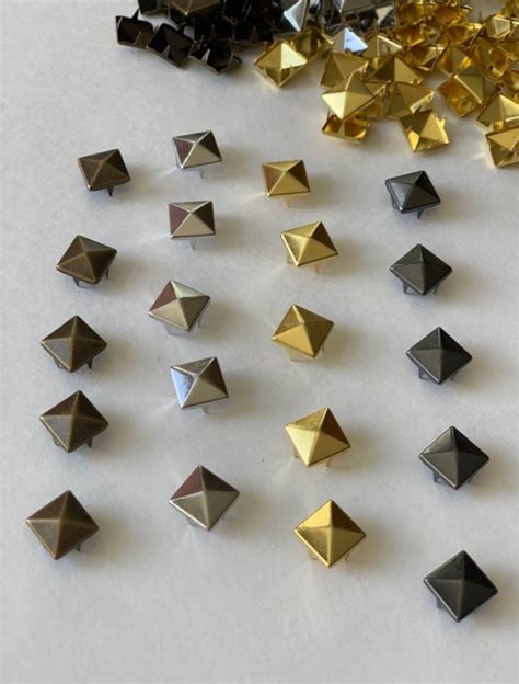 Mm Stud Pyramid Square Prong Studs Pcs Gold Gunmetal Etsy