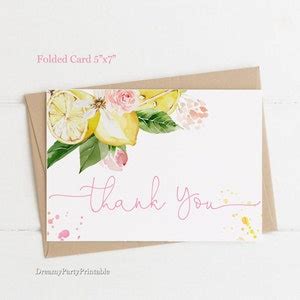 Lemon Thank You Card Lemon Baby Shower Girl Citrus Thank You Etsy