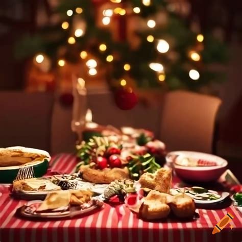 Festive Christmas Dinner Table With Delicious Food On Craiyon