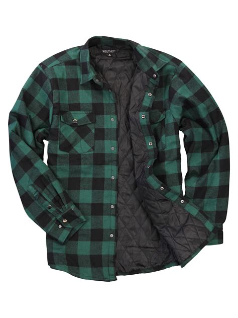 Mens Insulated Quilted Lined Flannel Shirt Jacket Greenblack X Large