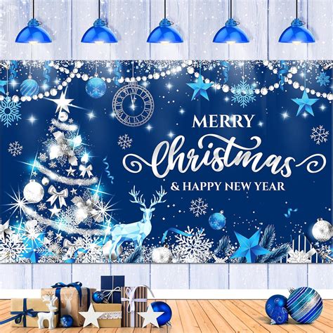 Amazon RUMIA Blue Merry Christmas Banner Happy New Year Decoration