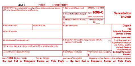 Form 1099 C Cancellation Of Debt