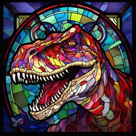 Una Cabeza De Dinosaurio De Colores Brillantes En Una Ventana De