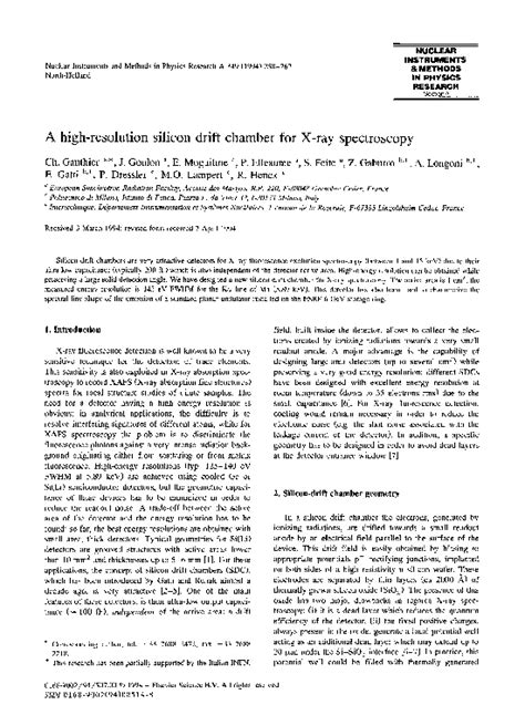 Pdf A High Resolution Silicon Drift Chamber For X Ray Spectroscopy