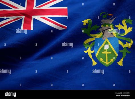 Closeup Of Ruffled Pitcairn Islands Flag Pitcairn Islands Flag Blowing