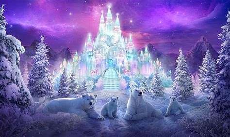 Fantasy Crystal Castle Winter Crystal Pine Trees Magical Polar