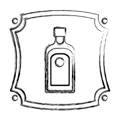 Line Emblem Alcohol Liquor Bottle Beverage Vector Illustration Stock