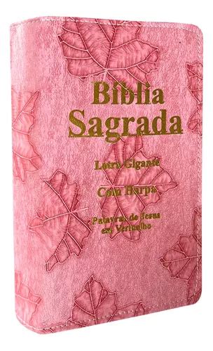 Biblia Sagrada Letra Gigante Luxo Popular Folha Rosa Harpa