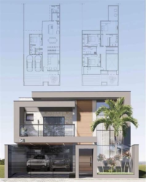 An Architectural Rendering Of A Modern House With Two Floors And Three