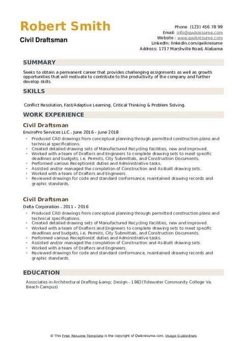 Civil Draftsman Resume Samples Qwikresume