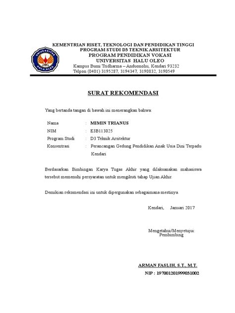 Surat Rekomendasi Ujian Akhir Pdf