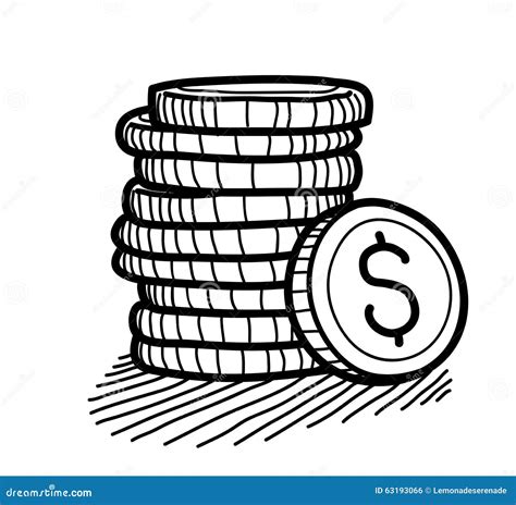 Stack Of Coins Doodle Dollar Stock Vector Illustration Of Icon