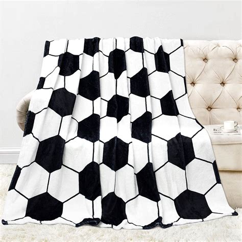 Sdjma Soccer Blanket Warm Ultra Soft Soccer Ball White And Black Throw