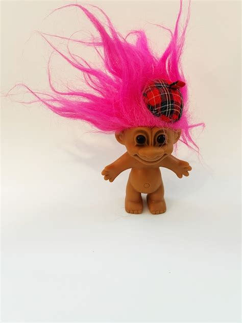 Vintage Hot Pink Troll Pink Hair Plaid Tam Naked Troll Doll Etsy